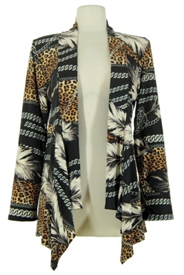 Mid-cut long sleeve jacket - leopard/feathers - polyester/spandex