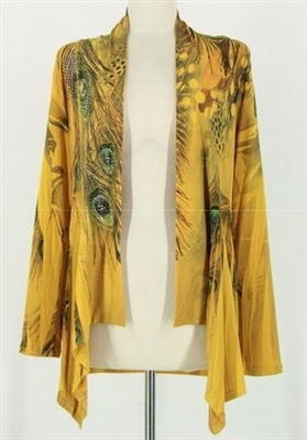 Mid-cut long sleeve jacket - gold feathers with stones - polyester/spandex