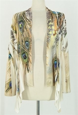 Mid-cut long sleeve jacket - ivory feathers with stones - polyester/spandex