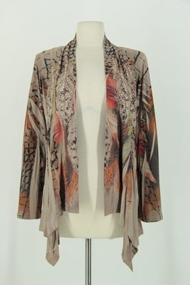 Mid-cut long sleeve jacket - mocha feathers with stones - polyester/spandex