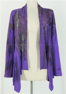 Mid-cut long sleeve jacket - purple feathers with stones - polyester/spandex