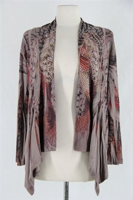 Mid-cut long sleeve jacket - mocha feathers with stones - polyester/spandex