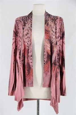 Mid-cut long sleeve jacket - rose/brown feathers with stones - polyester/spandex