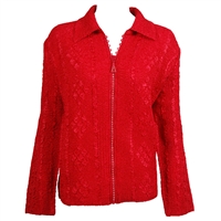 Long sleeve jacket with rhinestone zipper - red