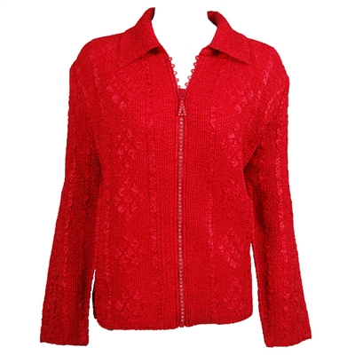 Long sleeve jacket with rhinestone zipper - red