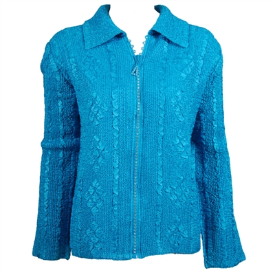 Long sleeve jacket with rhinestone zipper - turquoise