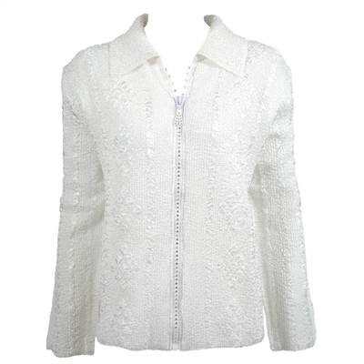 Long sleeve jacket with rhinestone zipper - white