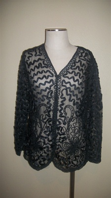 Long sleeve jacket -  ribbon embroidery - black