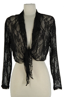 long sleeve shrug- black lace - polyester/spandex