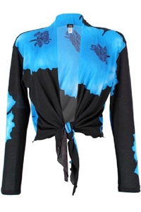 long sleeve shrug- blue big flower - polyester/spandex