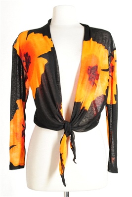 long sleeve shrug- orange big flower - polyester/spandex