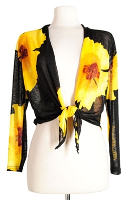 long sleeve shrug- yellow big flower - polyester/spandex