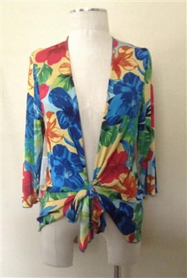 3/4 sleeve tie jacket - floral - acetate/spandex