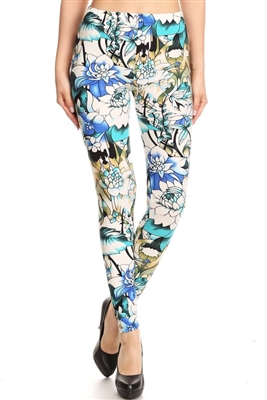 Leggings -  blue/white floral