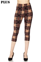 Capri leggings - plus size -  brown/beige print