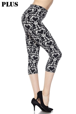 Capri leggings - plus size -  black/white baroque