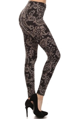 Leggings - brown/grey design on black - polyester/spandex