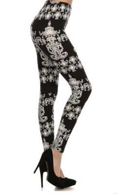 Leggings - white print on black - polyester