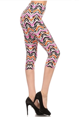 Leggings - multicolor coral chevron - polyester/spandex