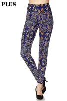 Leggings - plus size -  royal multi print