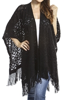 Fringed ruana - patterned - black