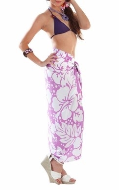 Sarong - Light Purple/White Hibiscus - Rayon