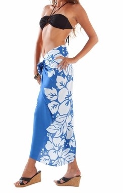 Sarong - Royal Blue/White Hibiscus - Rayon