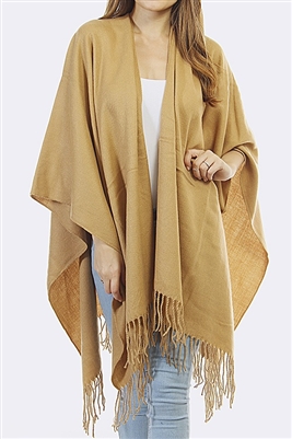 Basic fringed shawl - camel