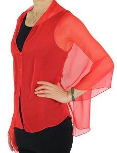 Silky button shawl - sheer red - polyester