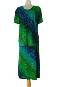 Short sleeve top and skirt - green tie dye - polyester/spandex
