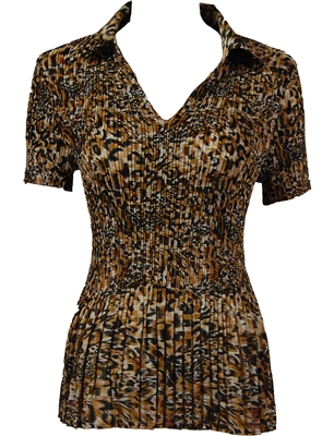 1/2 Sleeve with Collar mini pleat top - Leopard Print