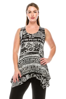 Two point tank top - black/white Aztec print - polyester/spandex