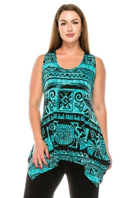 Two point tank top - blue Aztec print - polyester/spandex
