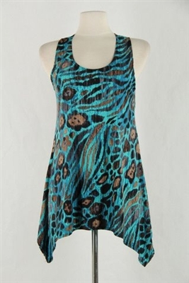 Two point tank top - blue/brown animal  - polyester/spandex