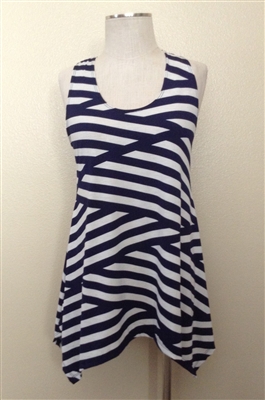 Two point tank top - navy/white stripes - polyester/spandex