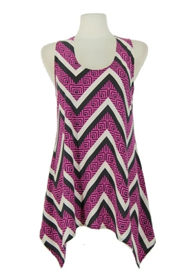 Two point tank top - pink chevron -  polyester/spandex