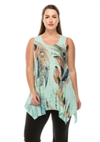 Two point tank top - mint - feathers with stones - polyester/spandex