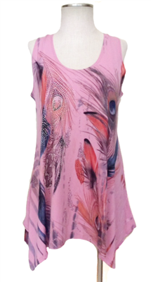 Two point tank top - rose - feathers with stones - polyester/spandex