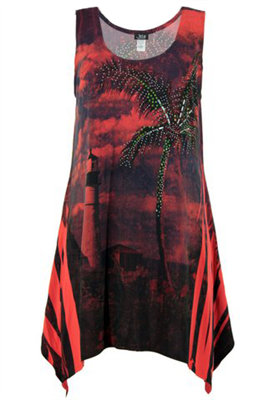 Two point tank top - red tropical seaside with stones - polyester/spandex