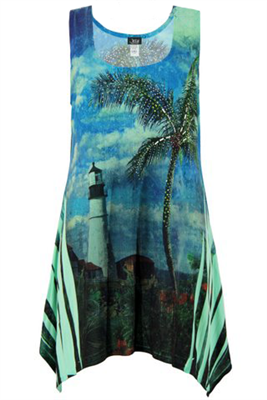 Two point tank top - mint tropical seaside with stones - polyester/spandex