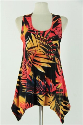 Two point tank top - orange/yellow palms - polyester/spandex