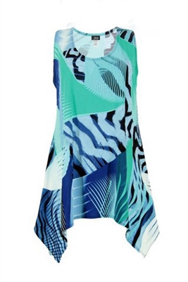 Two point tank top - teal/blue and animal print - polyester/spandex