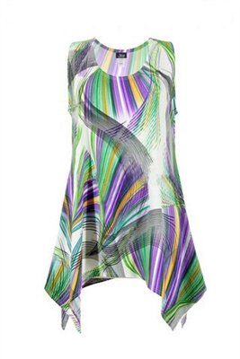 Two point tank top - purple/green print on white - polyester/spandex