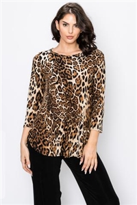 3/4 sleeve tunic top - leopard print - polyester/spandex