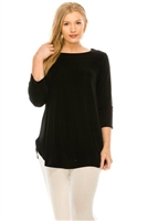 3/4 sleeve tunic top - black - polyester/spandex