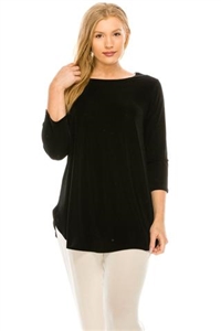 3/4 sleeve tunic top - black - polyester/spandex