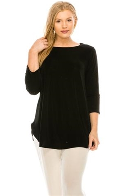 3/4 sleeve tunic top - black - polyester/spandex