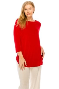 3/4 sleeve tunic top - red - polyester/spandex