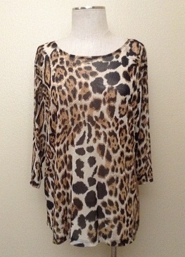 3/4 sleeve top - brown leopard - polyester/spandex