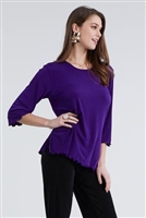 3/4 sleeve top with lettuce finish - purple - polyester/spandex